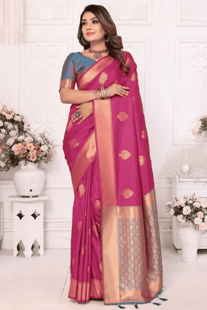 Pink Colour Woven Work Lichi Soft Silk Traditional Saree VSSD1250314