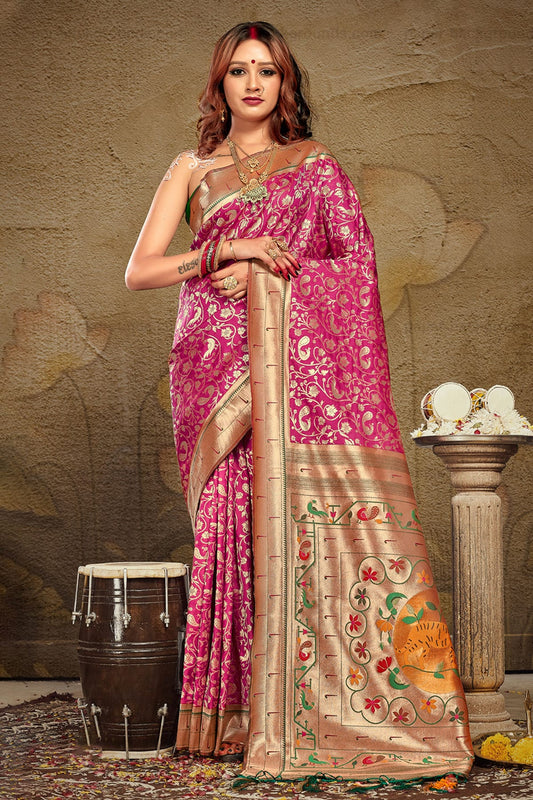 Pink Colour Woven Work Paithani Silk Saree