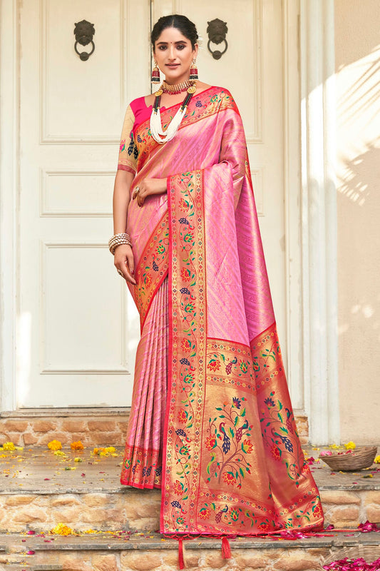 Pink Colour Woven Work Paithani Silk Saree