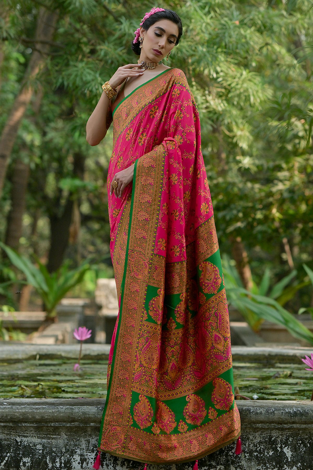 Pink Colour Woven Work Pashmina Silk Saree VSSD1260030