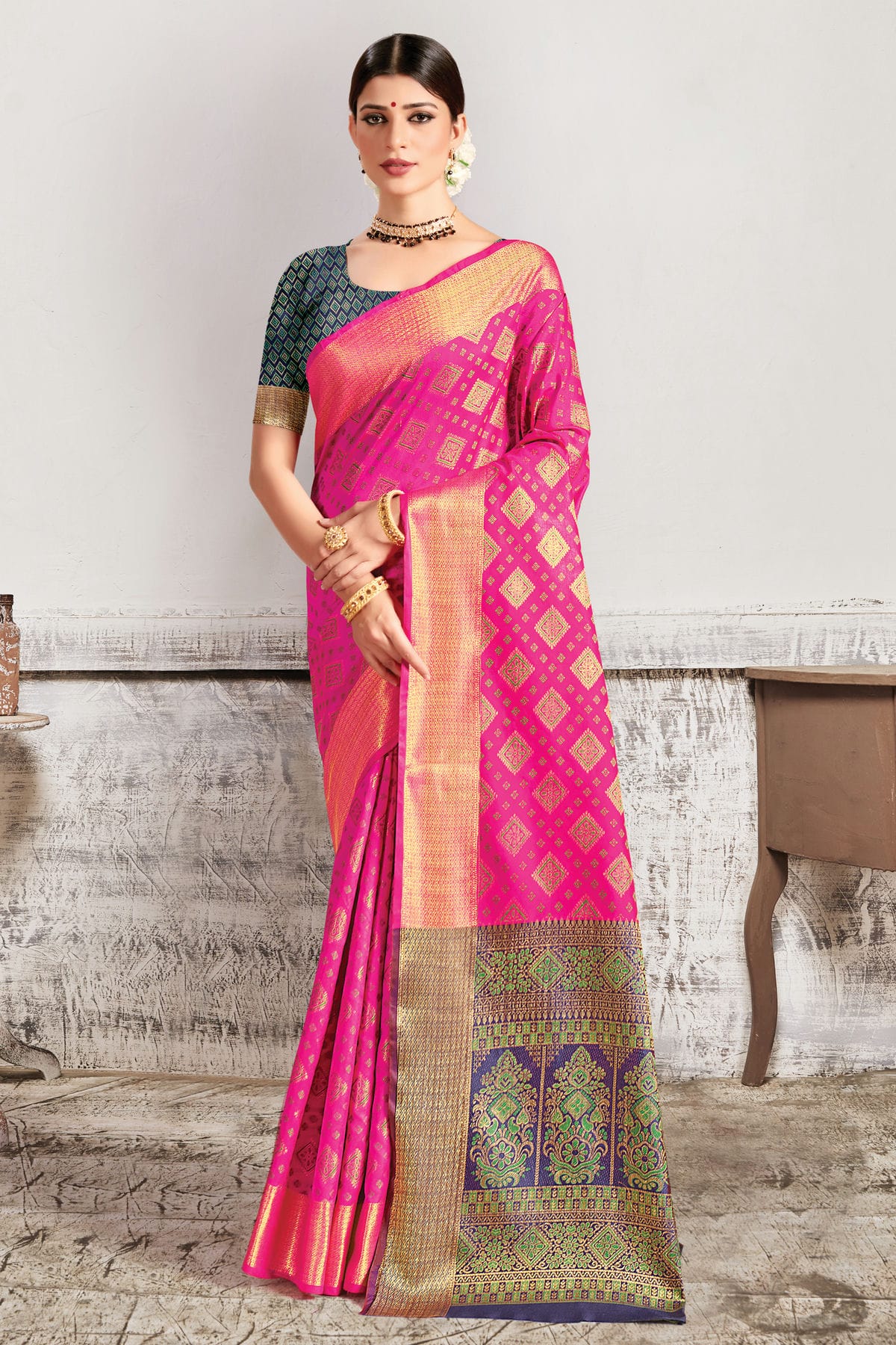 Pink Colour Woven Work Patola Silk Saree