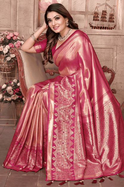 Pink Colour Woven Work Pure Banarasi Tissue Silk Traditional Saree VSSD1250288