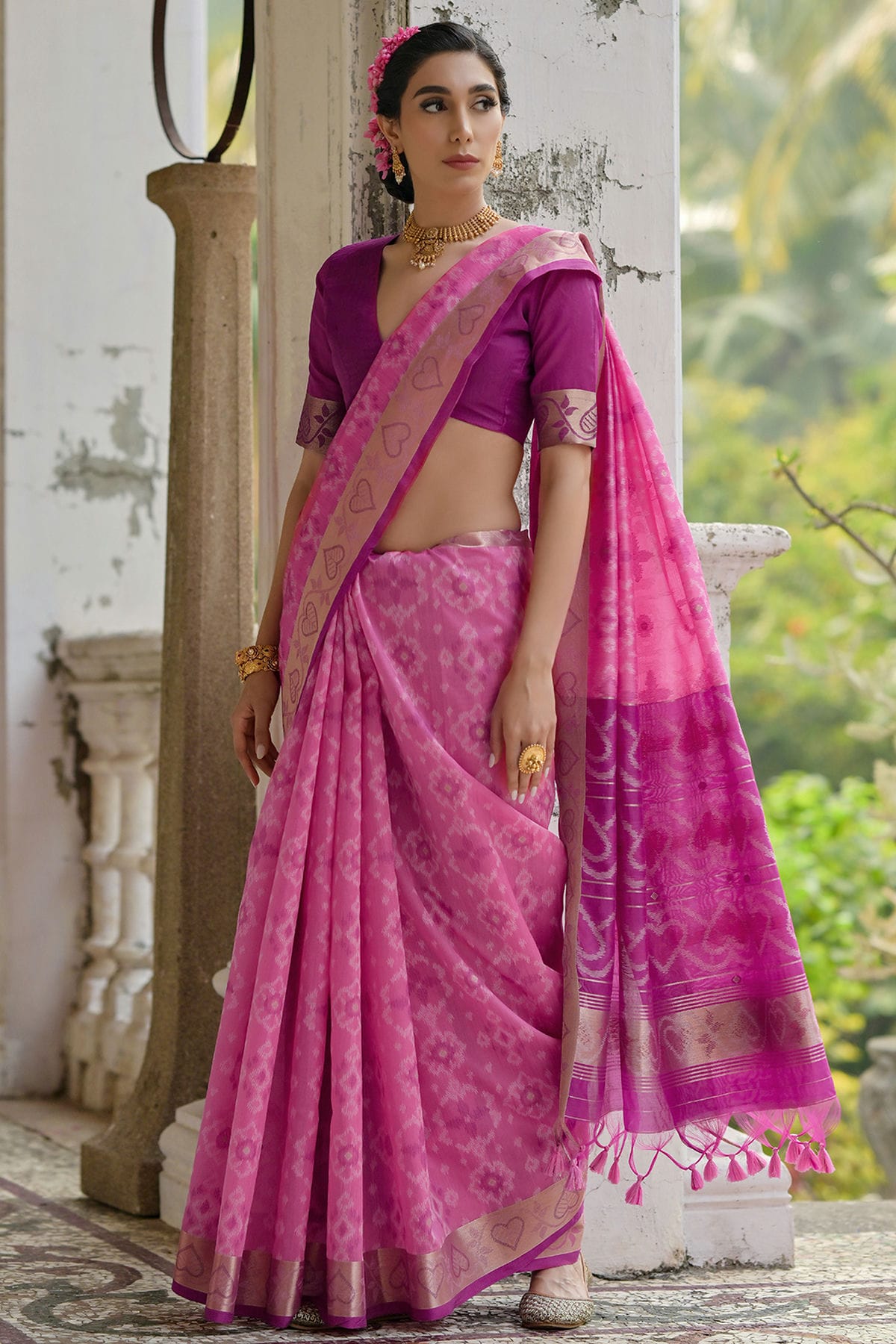 Pink Colour Woven Work Raw Silk Saree VSSD1260038