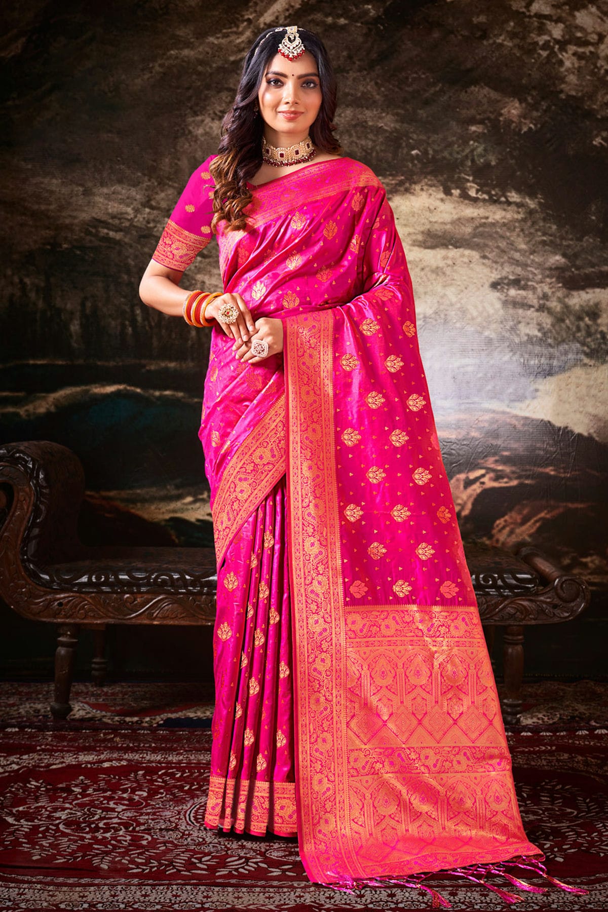 Pink Colour Woven Work Silk Saree