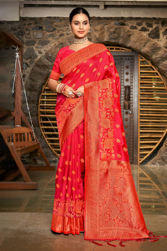 Pink Colour Woven Work Silk Saree