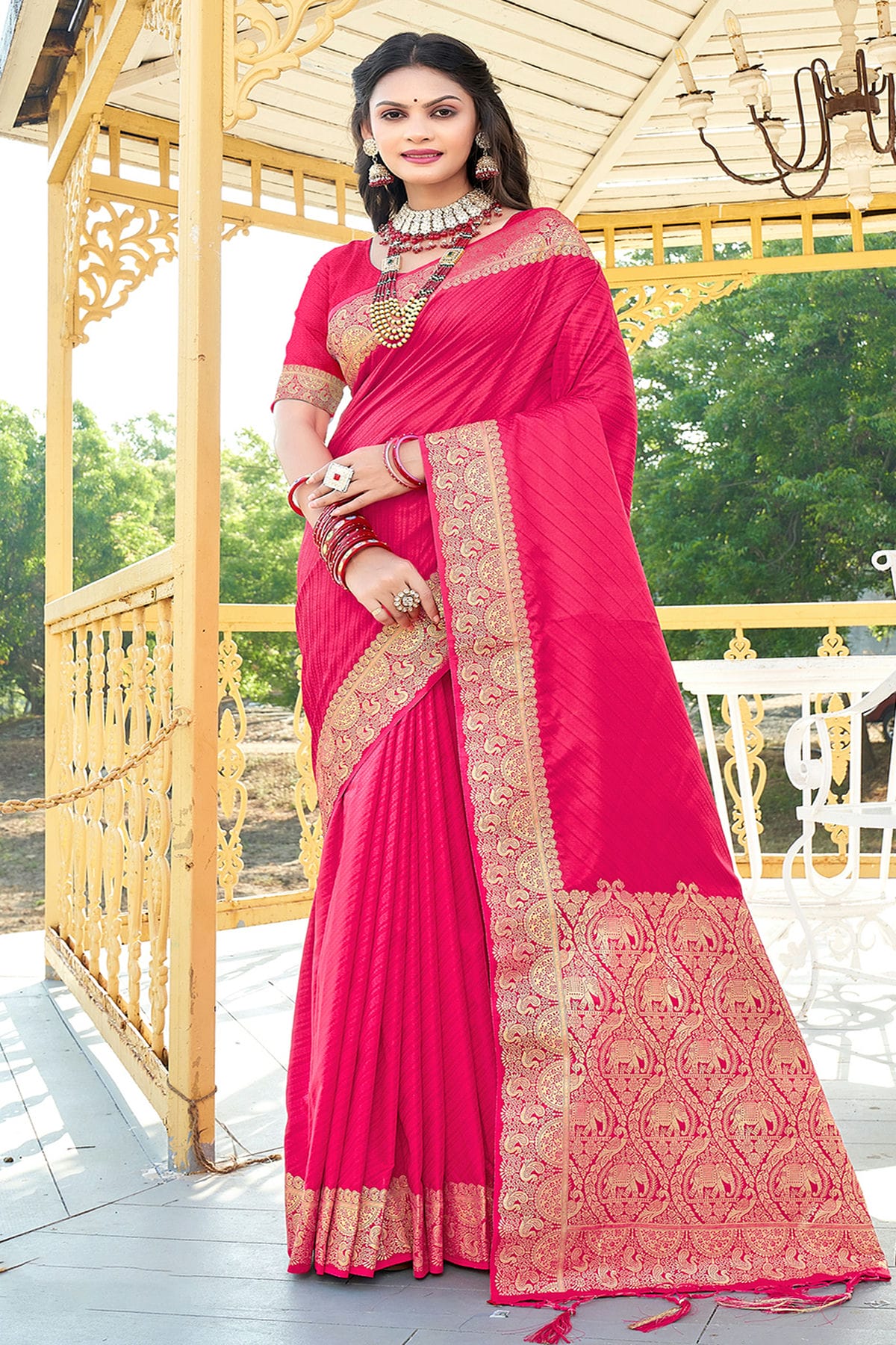 Pink Colour Woven Work Silk Saree