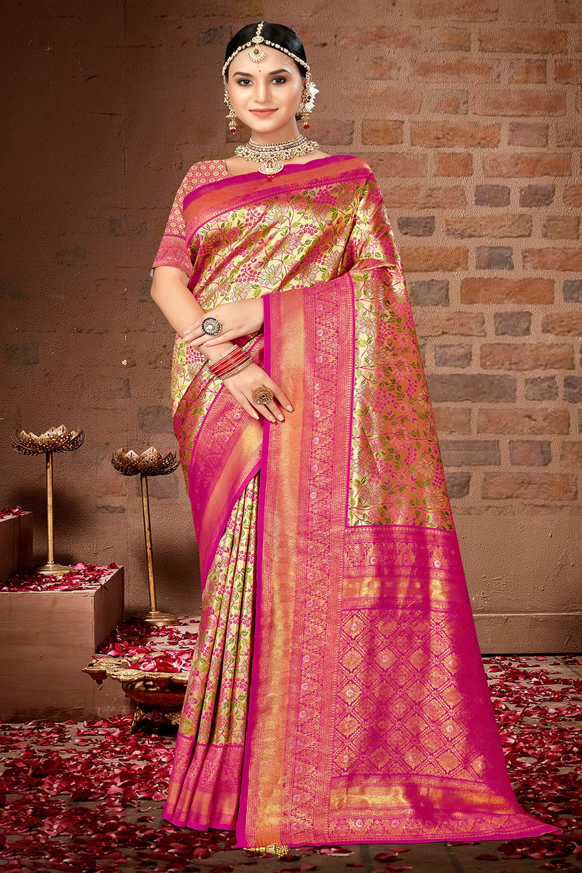 Pink Colour Woven Work Silk Saree