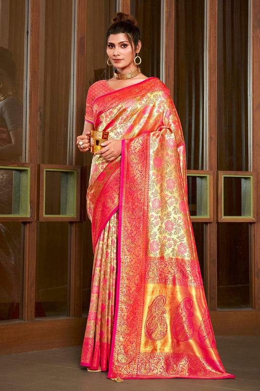 Pink Colour Woven Work Silk Saree