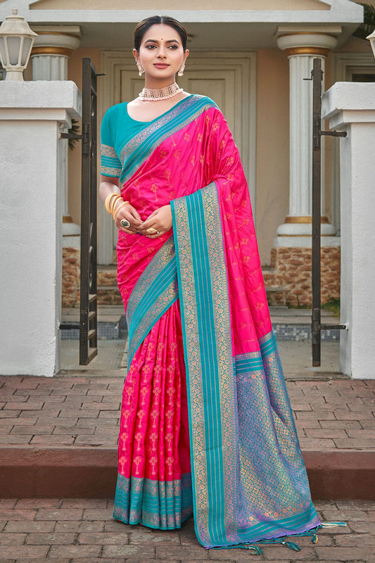 Pink Colour Woven Work Silk Saree