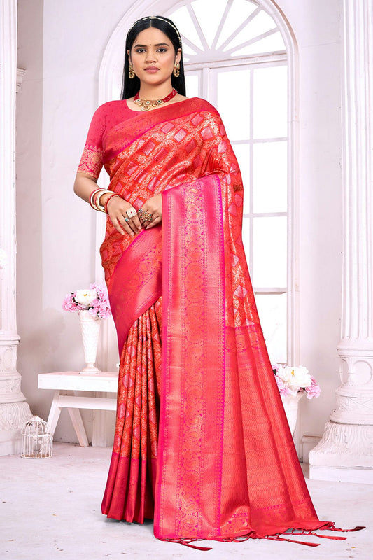 Pink Colour Woven Work Silk Saree