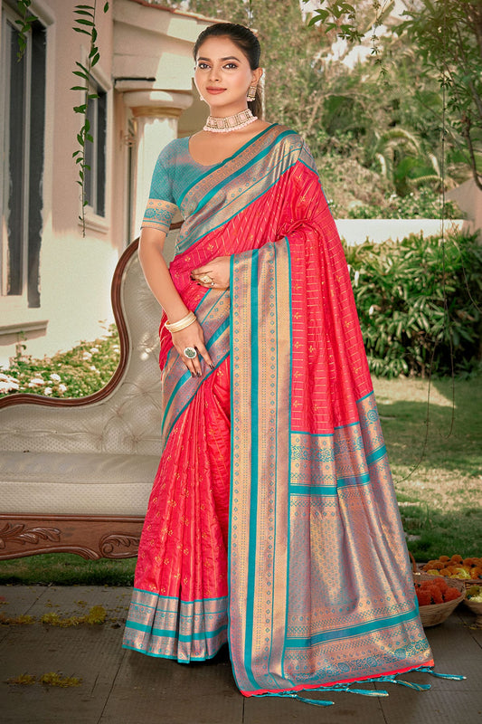 Pink Colour Woven Work Silk Saree