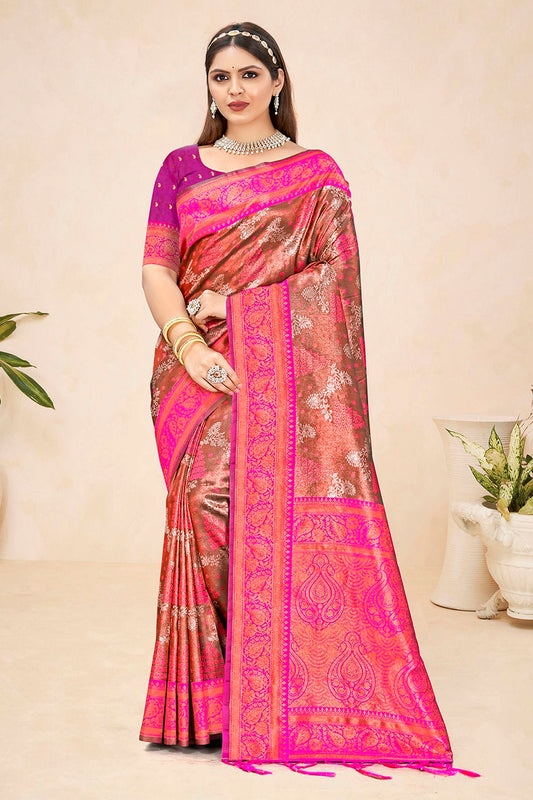 Pink Colour Woven Work Silk Saree