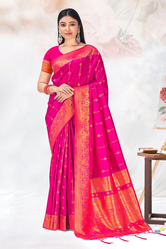 Pink Colour Woven Work Silk Saree