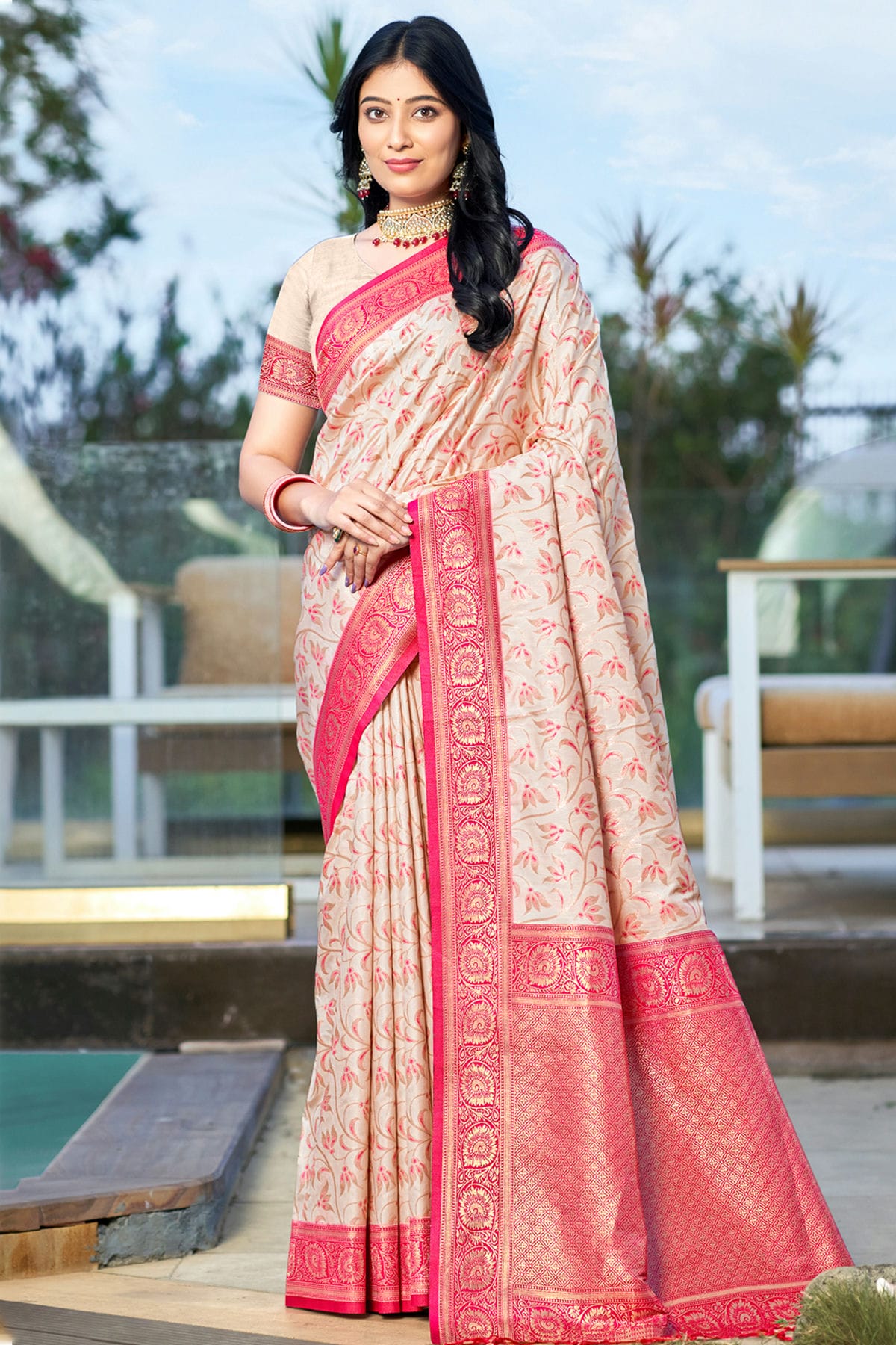 Pink Colour Woven Work Silk Saree