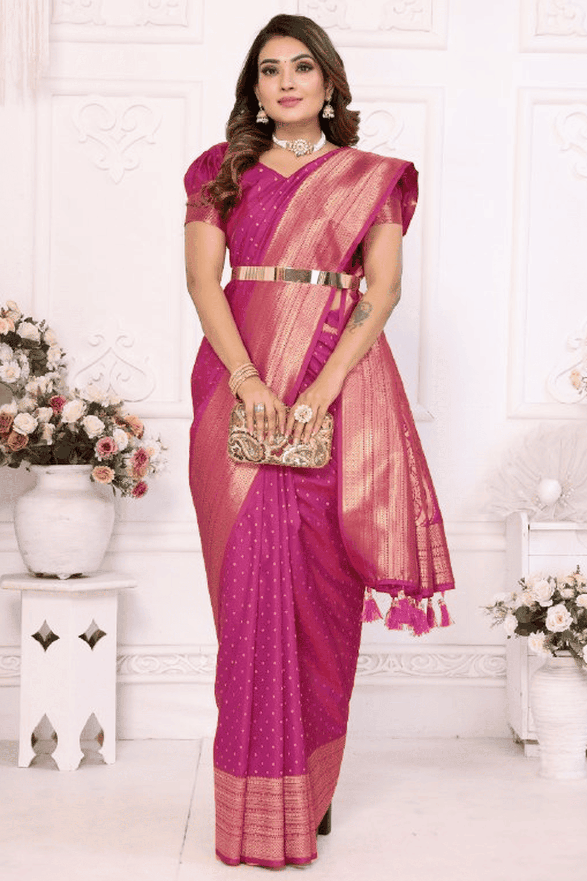 Pink Colour Woven Work Soft Silk Traditional Saree VSSD1250281