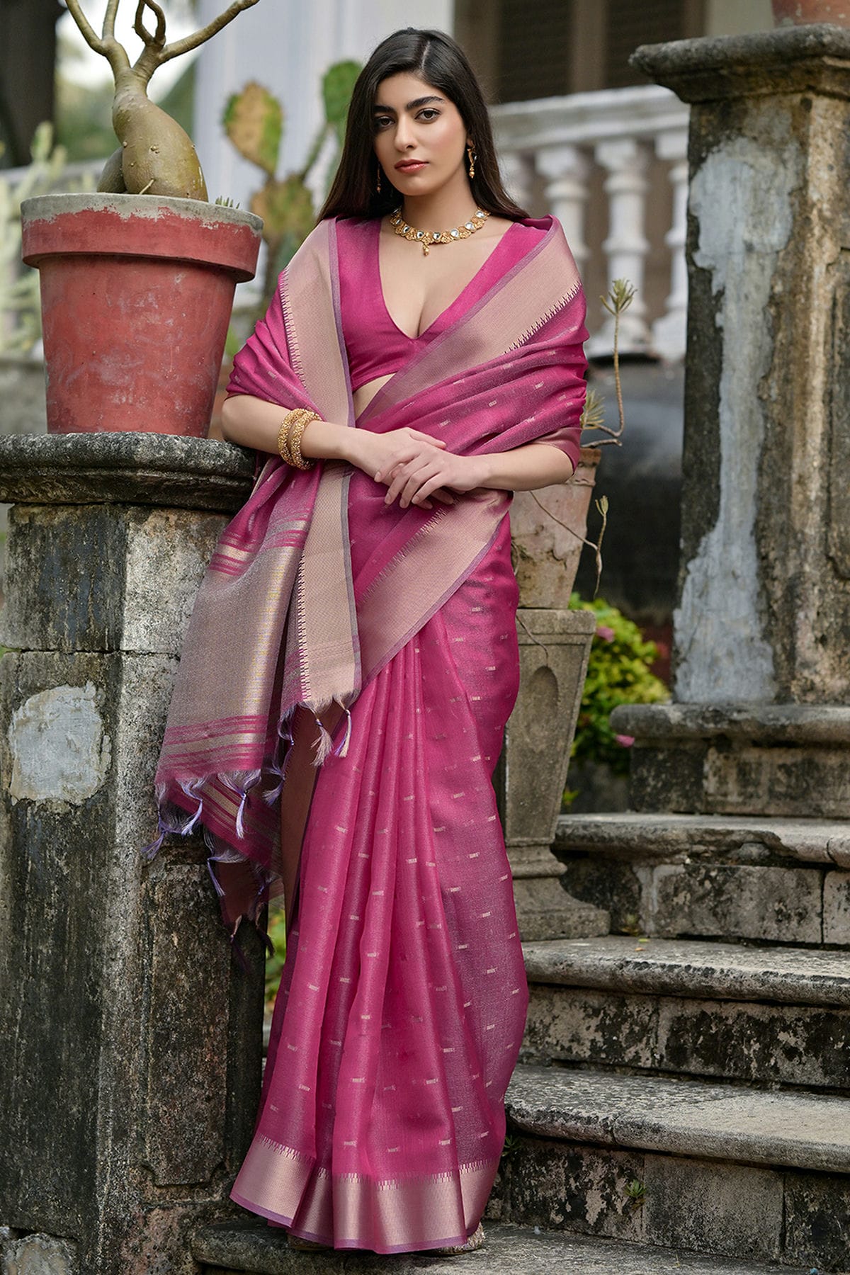 Pink Colour Woven Work Soft Tussar Silk Saree VSSD1260022