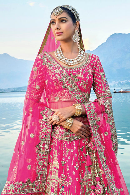 Pink Embroidery Silk Lehenga Choli