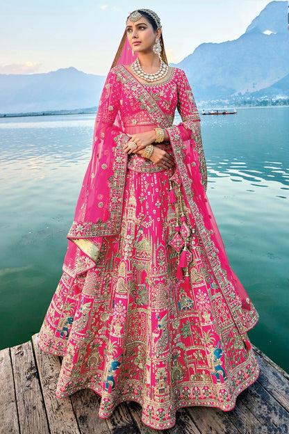 Pink Embroidery Silk Lehenga Choli