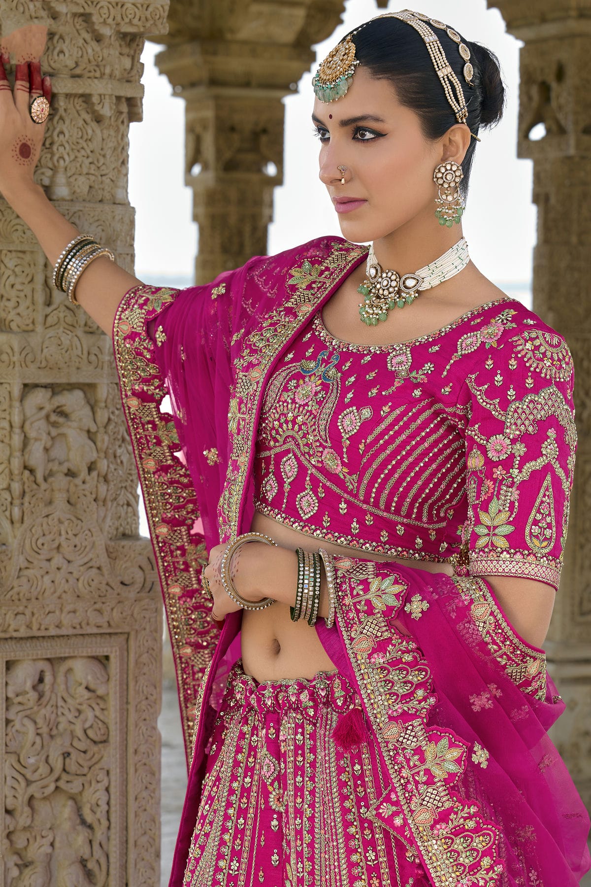 Pink Embroidery Silk Lehenga Choli