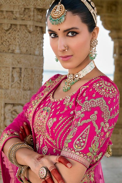 Pink Embroidery Silk Lehenga Choli