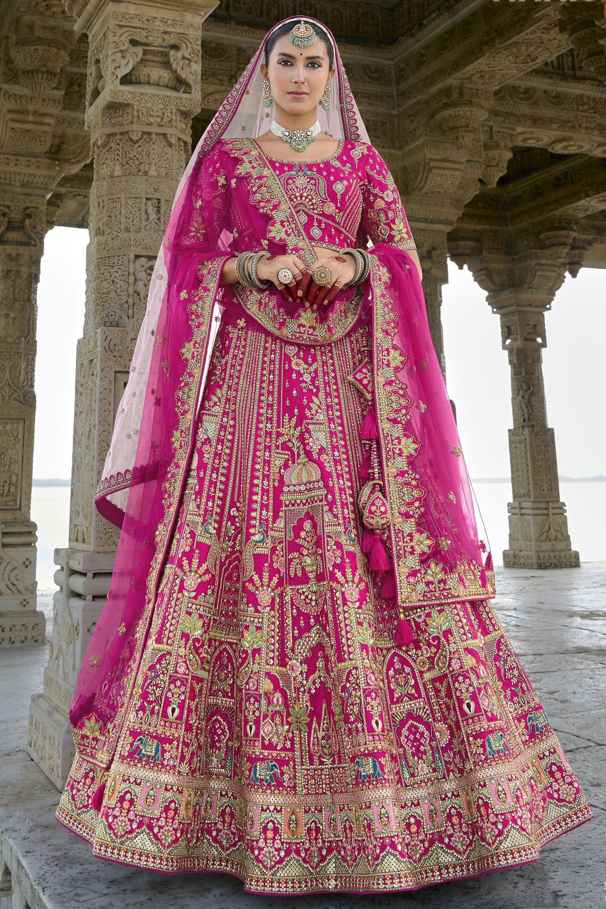 Pink Embroidery Silk Lehenga Choli