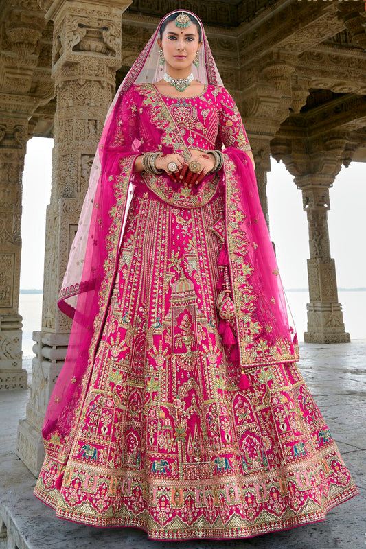 Pink Embroidery Silk Lehenga Choli