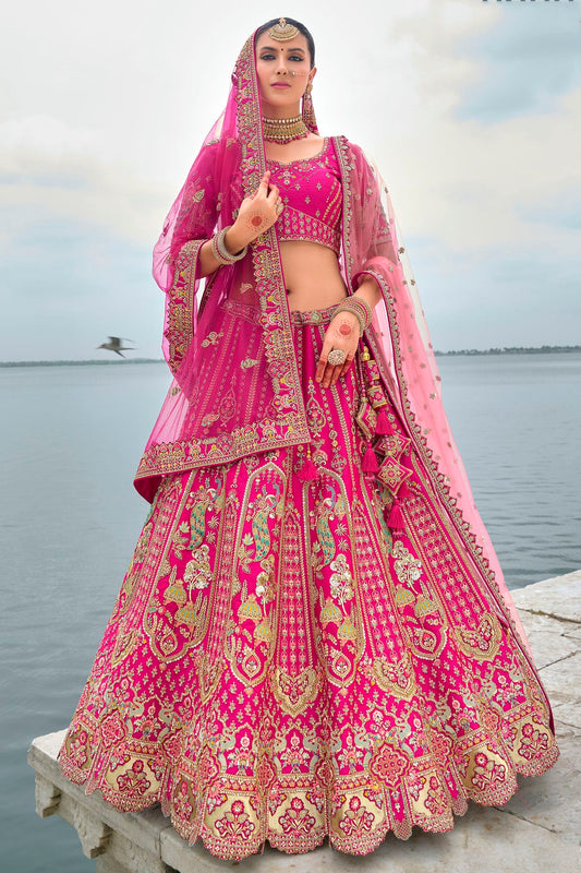 Pink Embroidery Silk Lehenga Choli