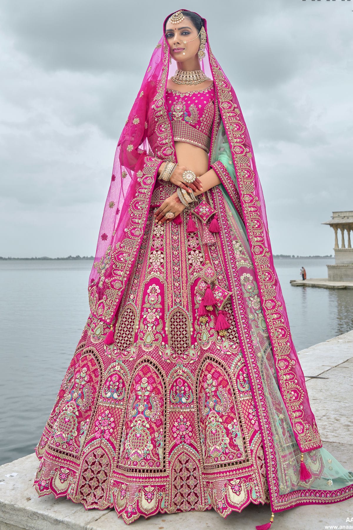 Pink Embroidery Silk Lehenga Choli