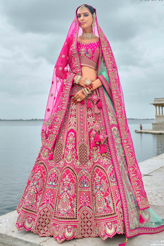 Pink Embroidery Silk Lehenga Choli