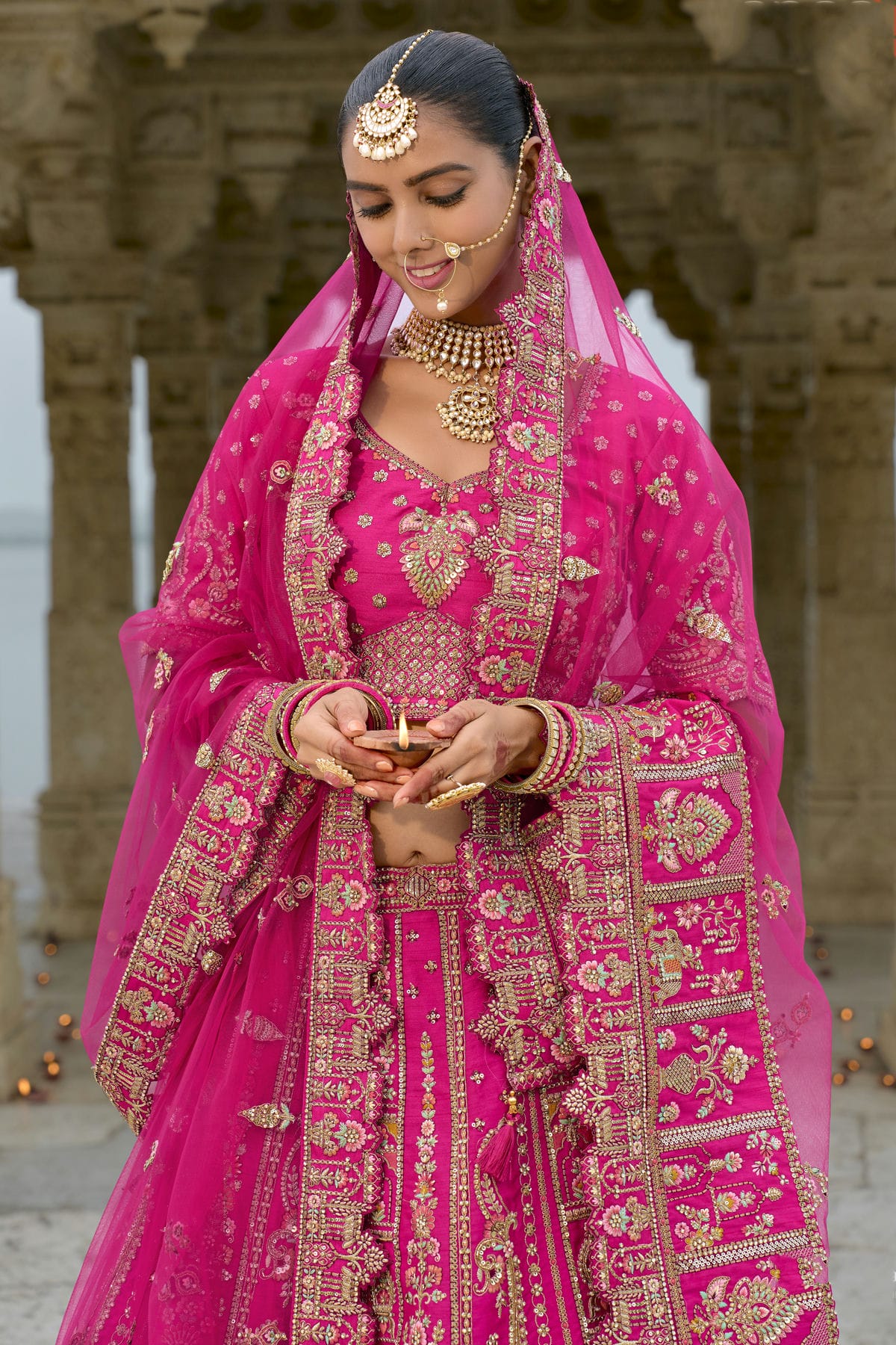 Pink Embroidery Silk Lehenga Choli VSLC1290135