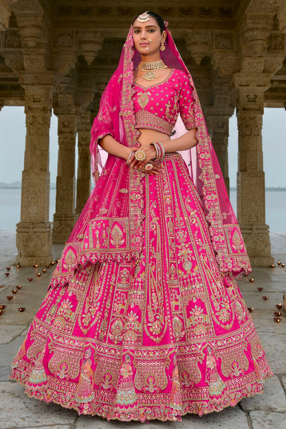 Pink Embroidery Silk Lehenga Choli