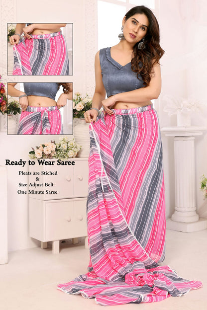 Pink and Grey Colour Georgette Ready To Wear Saree