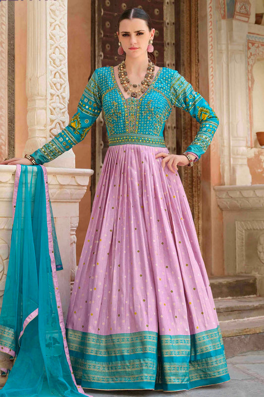 Pink and Sky Blue Colour Smooth Silk Gown VSGW1140795