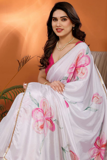 Pink and White Colour Chinon Chiffon Printed Saree VSSD1180216