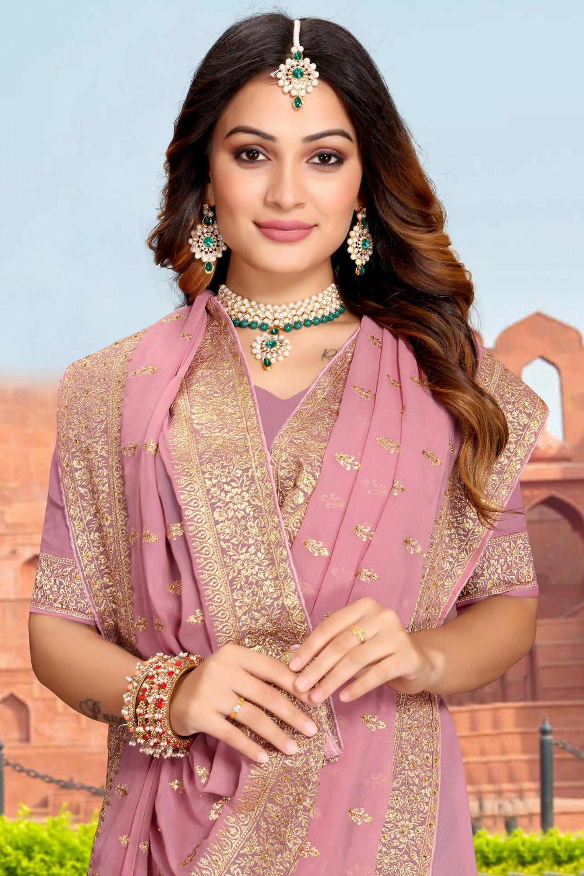 Pink Colour Georgette Saree