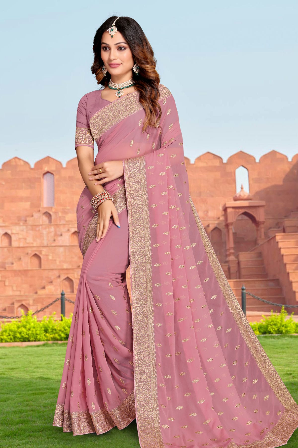 Pink Colour Georgette Saree