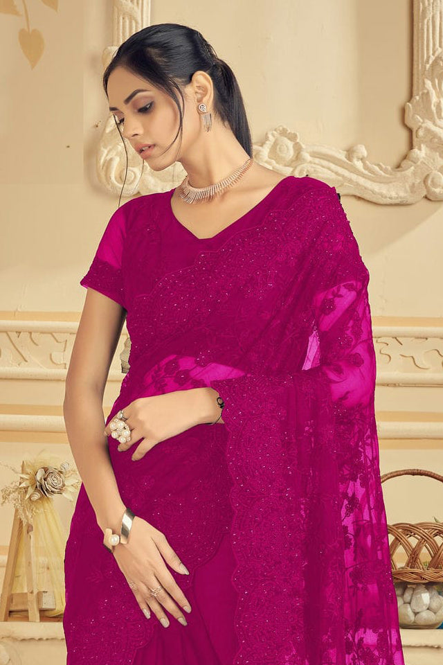 Pink Colour Net Saree