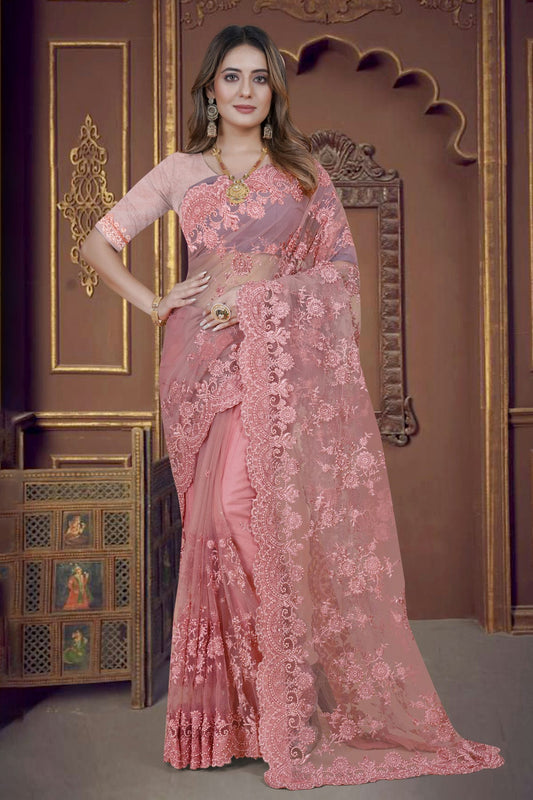 Pink Colour Net Saree