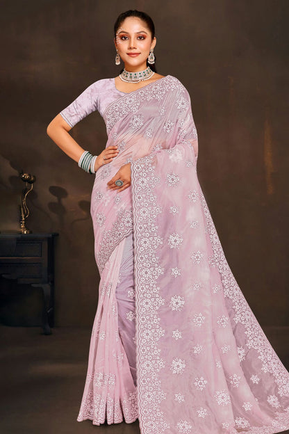 Pink Colour Organza Saree