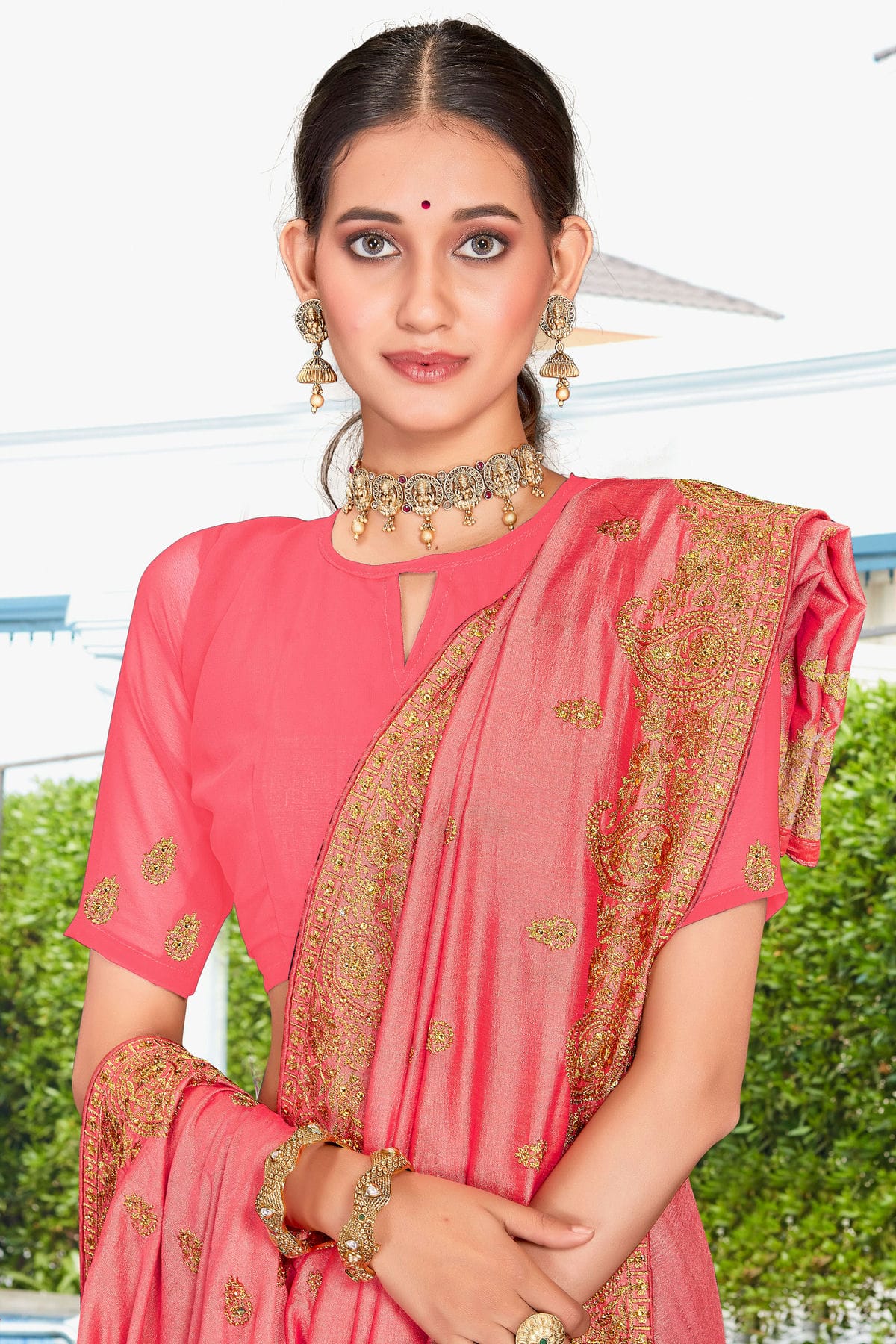 Pink Colour Vichitra Silk Saree