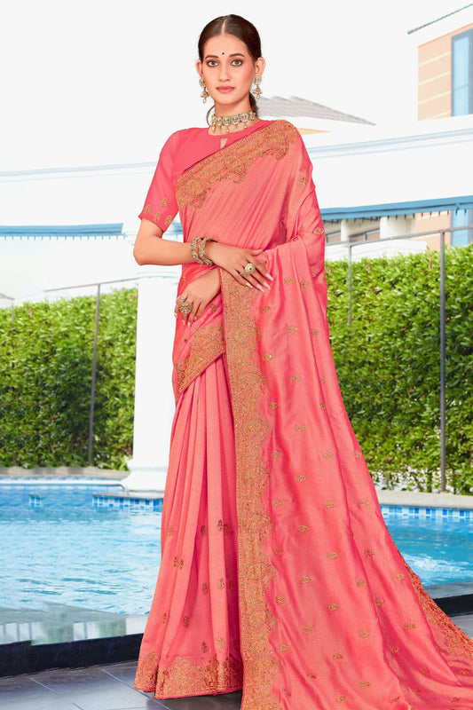 Pink Colour Vichitra Silk Saree