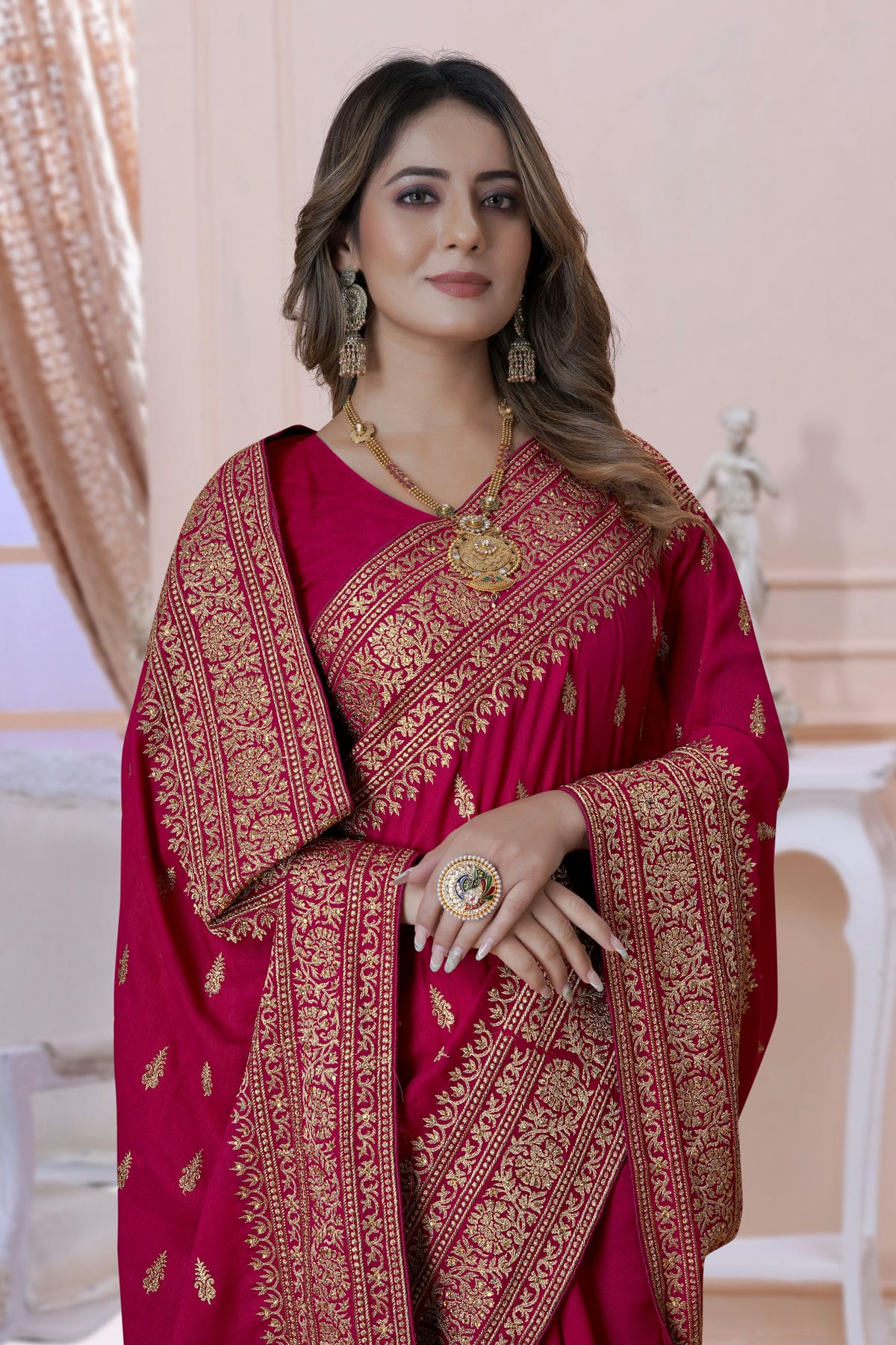 Pink Colour Vichitra Silk Saree