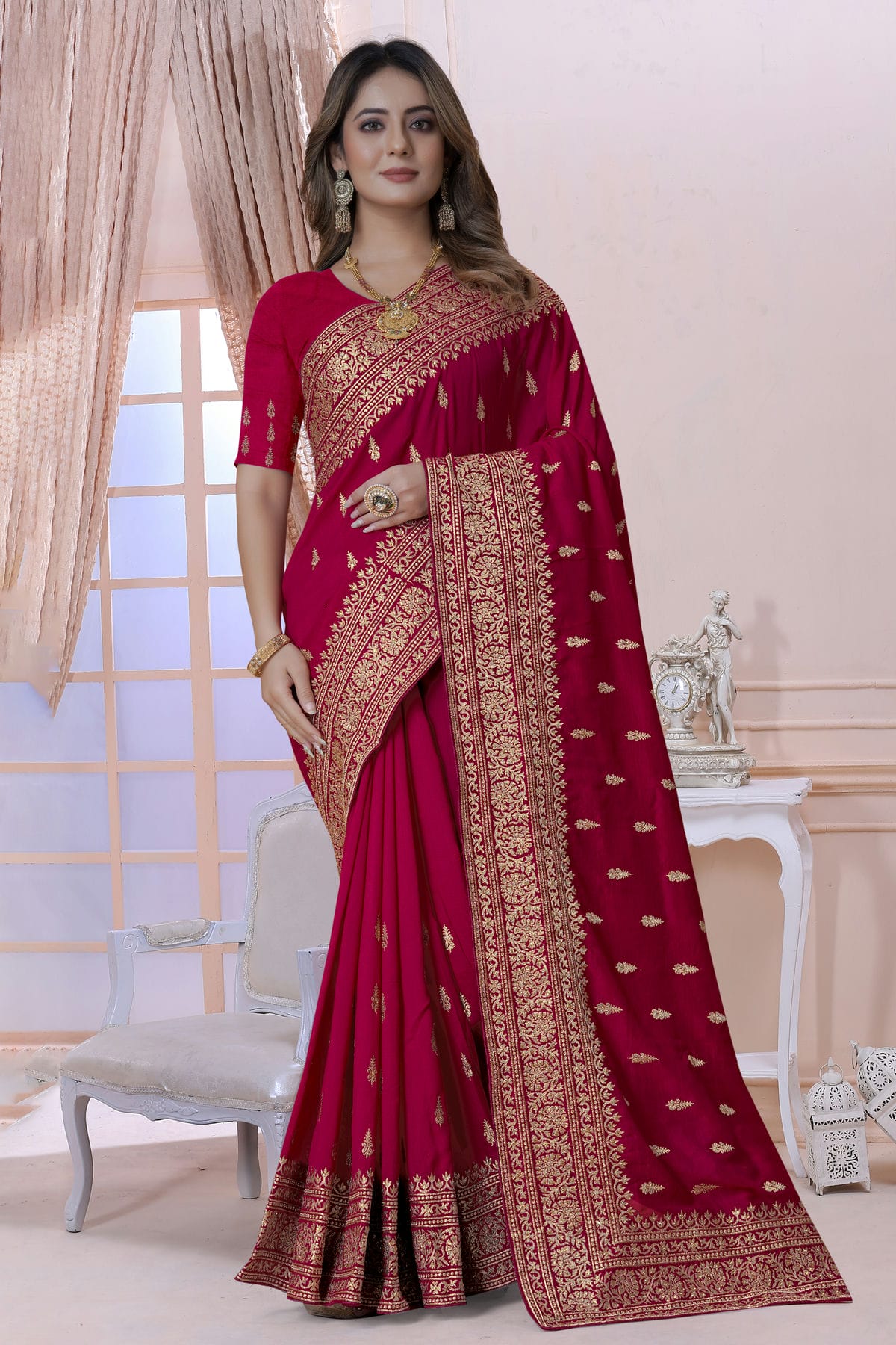 Pink Colour Vichitra Silk Saree