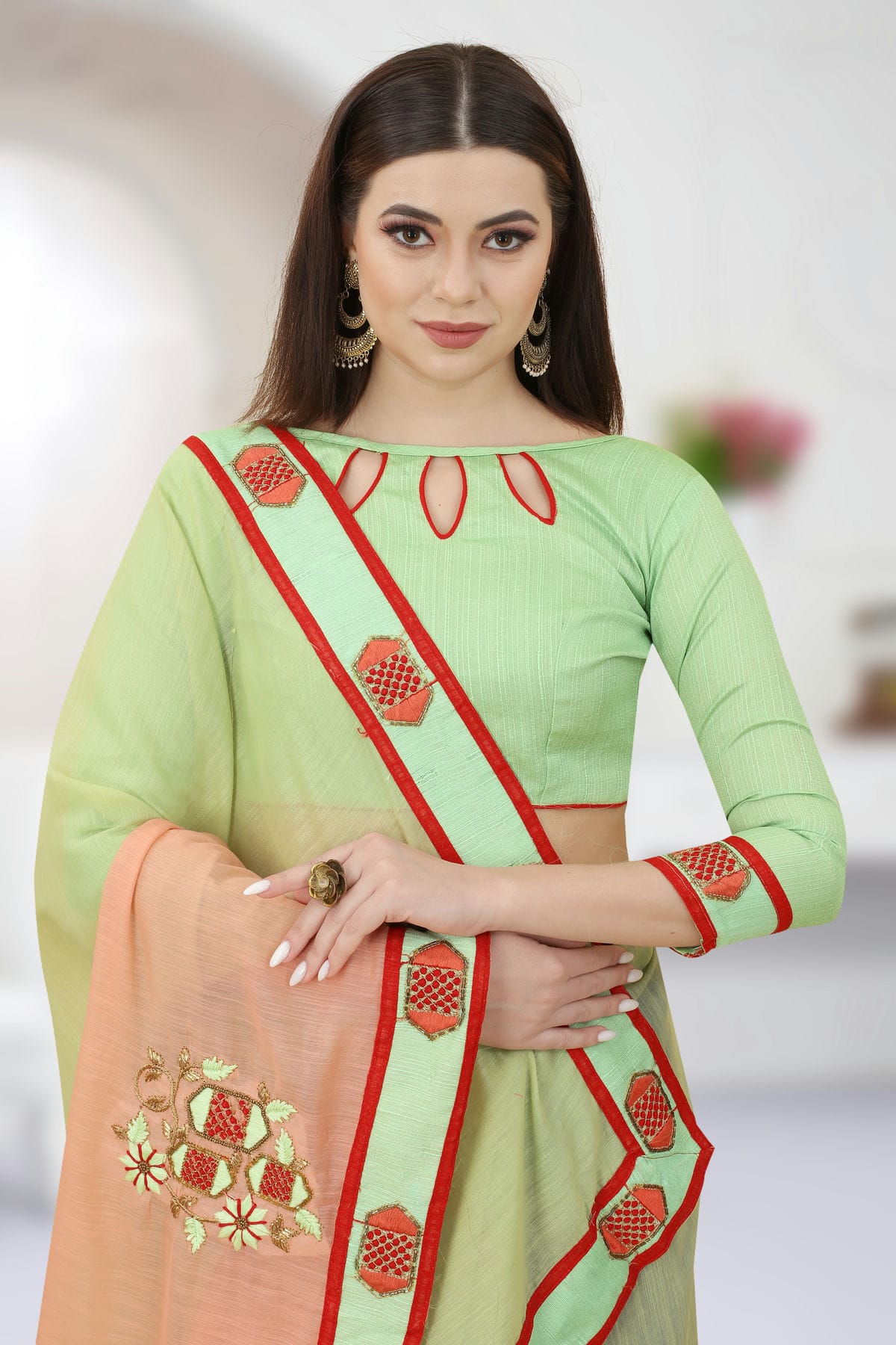 Pista Green Colour Art Silk Designer Saree