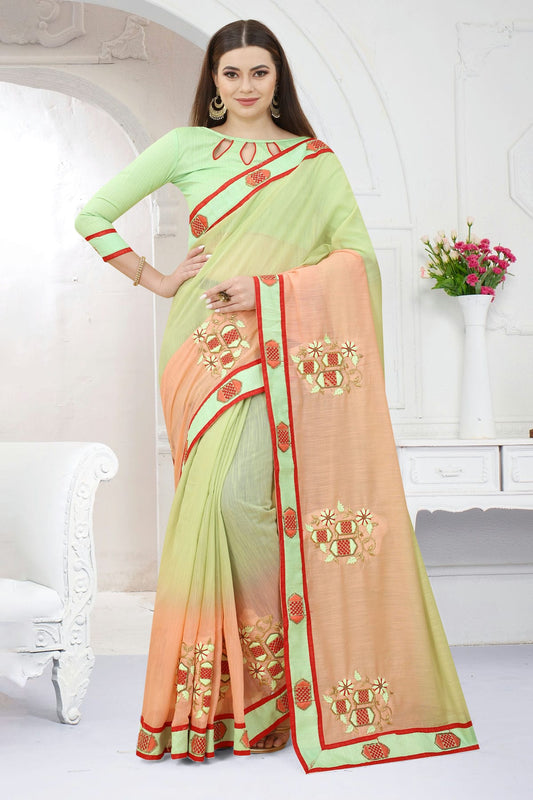 Pista Green Colour Art Silk Designer Saree