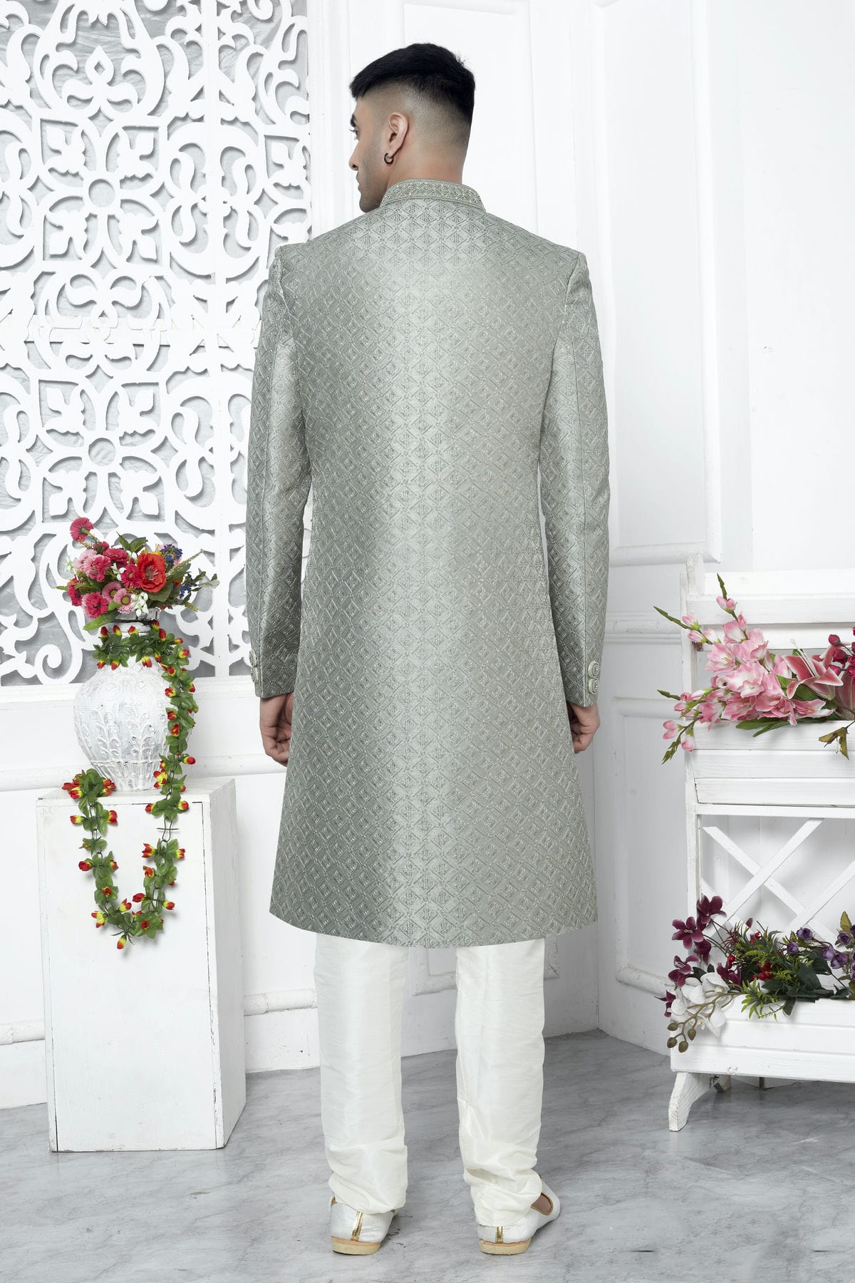 Pista Green Colour Art Silk Sherwani With Churidar Pant VSSH1230066