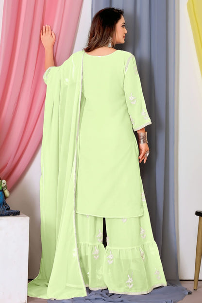 Pista Green Colour Bamber Georgette Sharara Suit