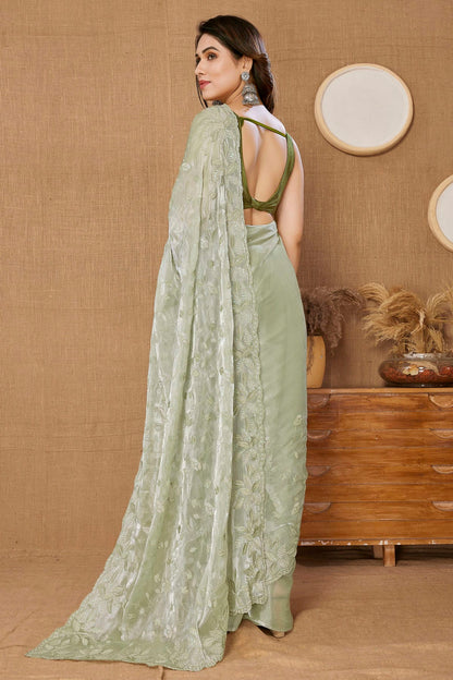 Pista Green Colour Burberry Saree