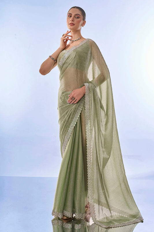 Pista Green Colour Burburry Saree