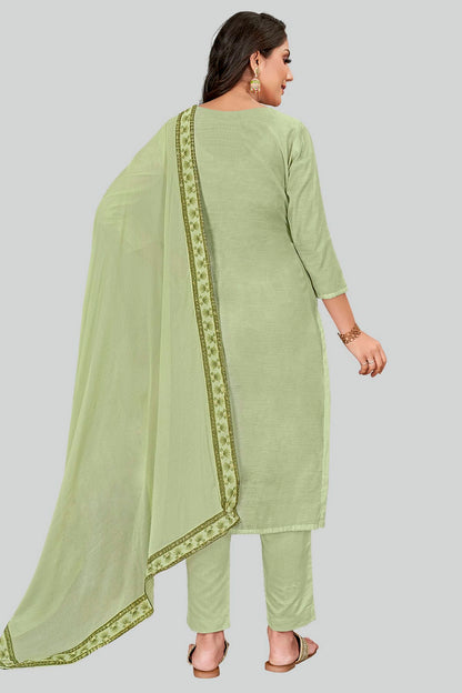 Pista Green Colour Chanderi Silk Pant Style Suit